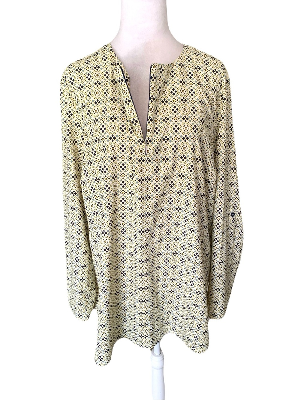 Coolibar XL Multicolor Geometric Quarter Zip UPF 50 Sun Protection  Blouse Top